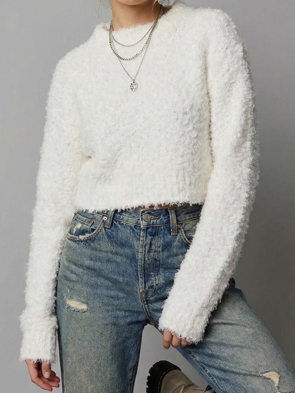 H&M Soft Cloud Dancer White Cowl Neck Sweater